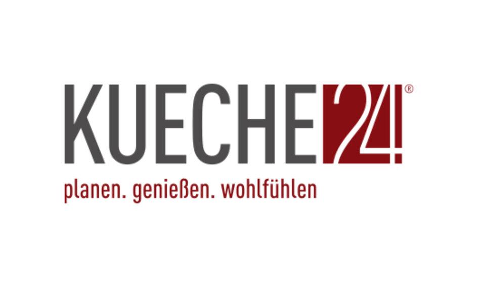 Logo von KUECHE24 mit dem Slogan: "planen. genießen. wohlfühlen." in rot und grau auf weißem Hintergrund.